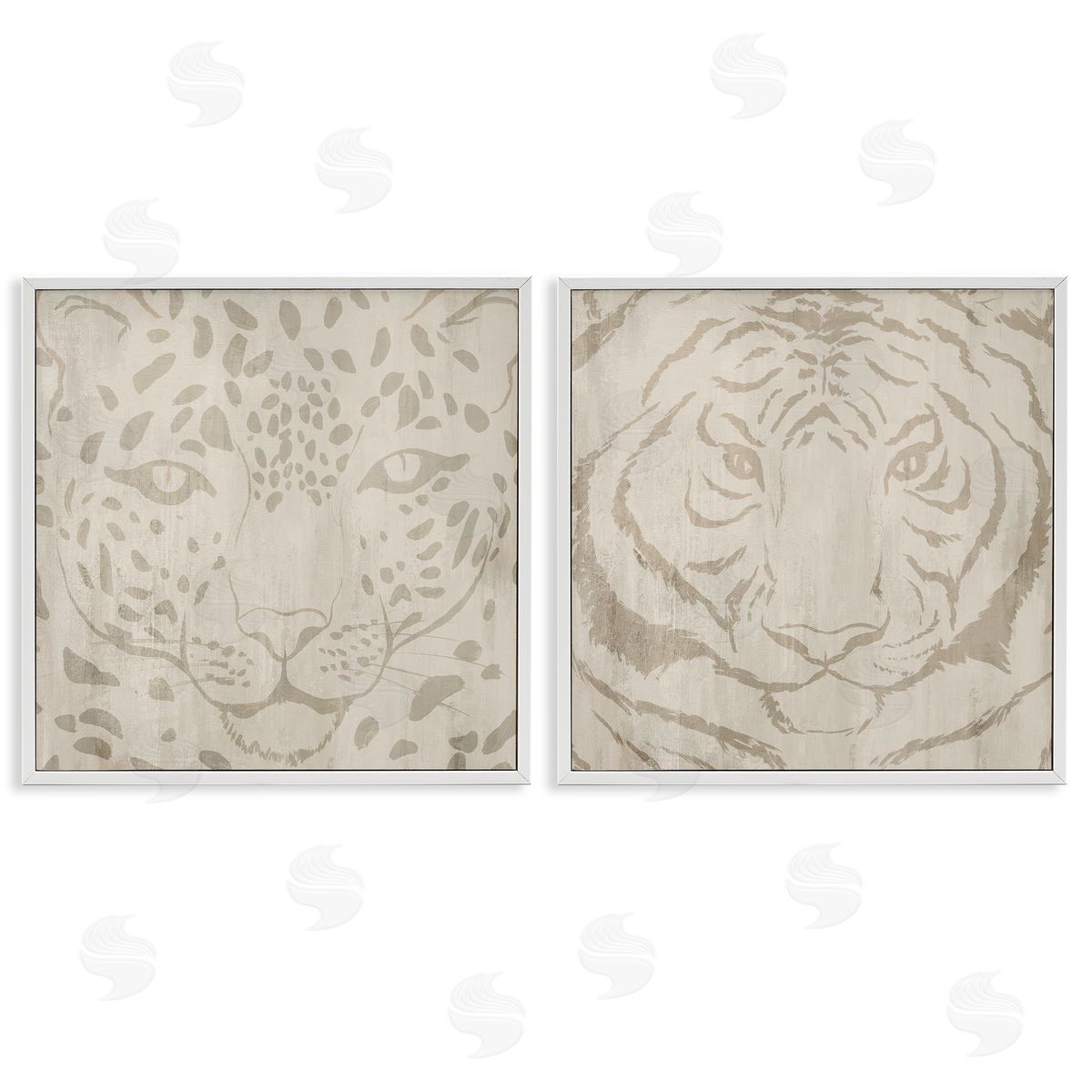 Hannah Dawson Majestic Jungle Animals White Frame Giclee Art Set