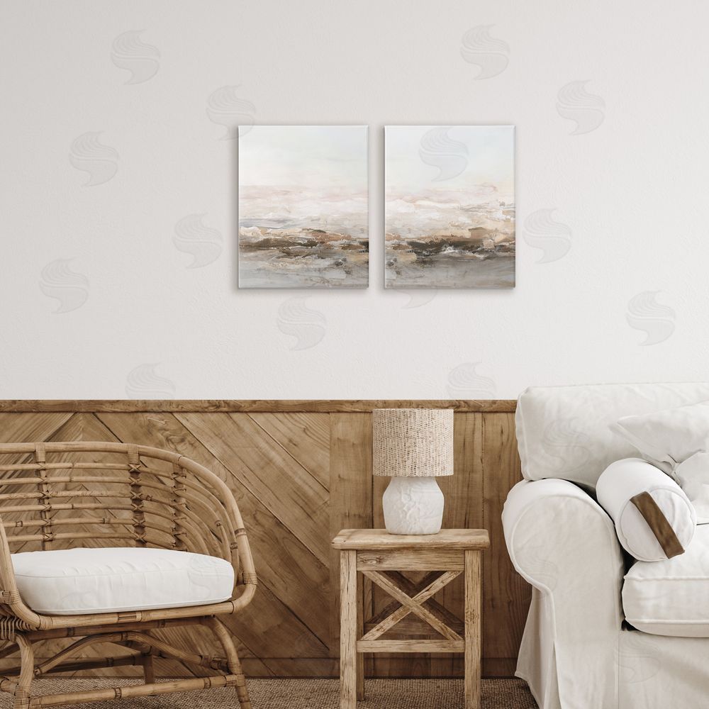Hazel J. Muted Horizon Neutral Tones Printed Wall Art Set in Room
