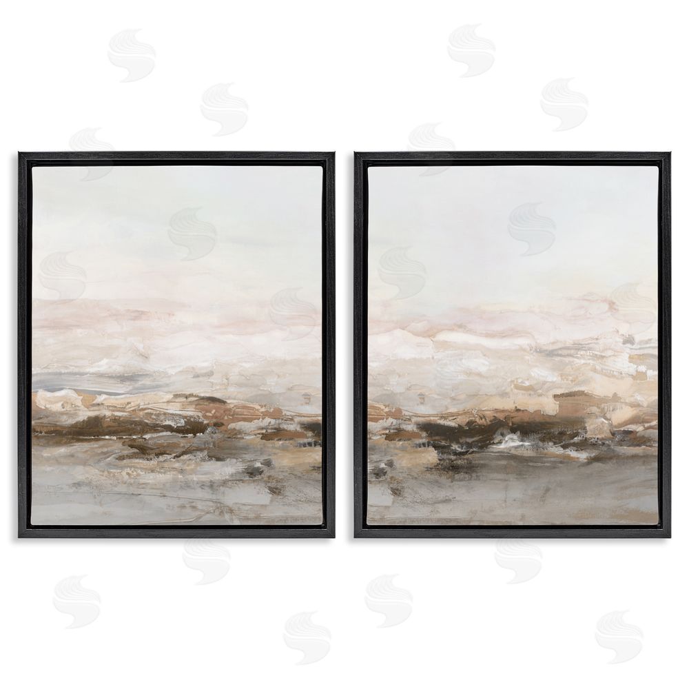 Hazel J. Muted Horizon Neutral Tones Black Floating Frame Canvas Wall Art Set