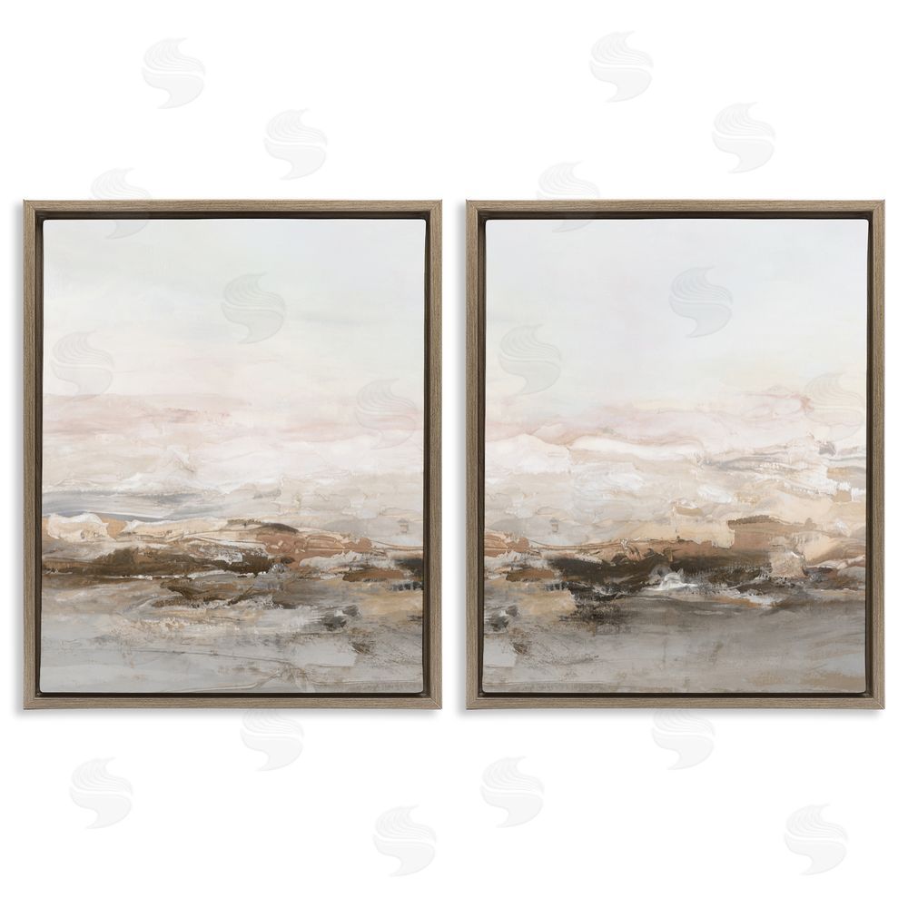 Hazel J. Muted Horizon Neutral Tones Brown Floating Frame Canvas Art Set