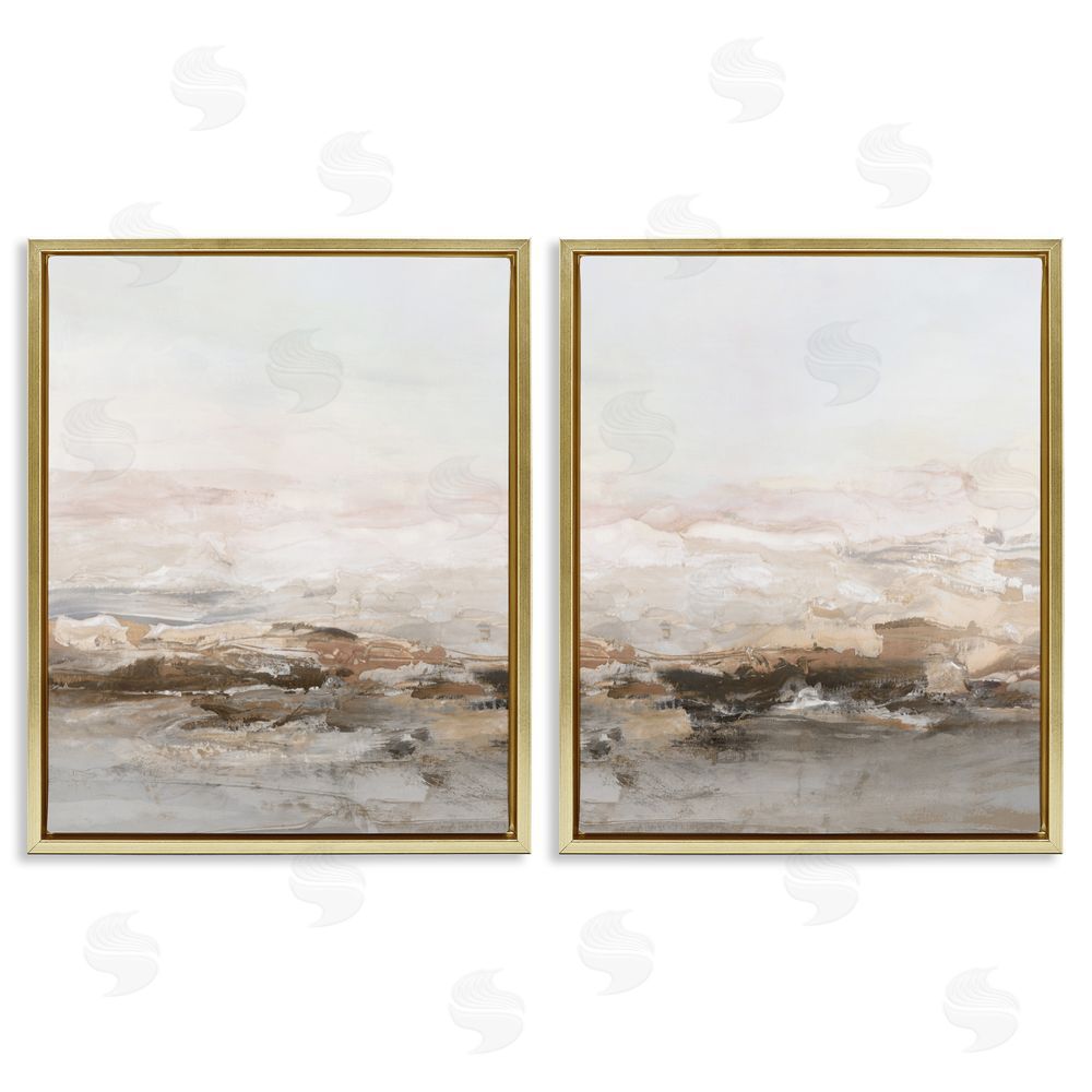 Hazel J. Muted Horizon Neutral Tones Gold Floating Frame Canvas Art Set