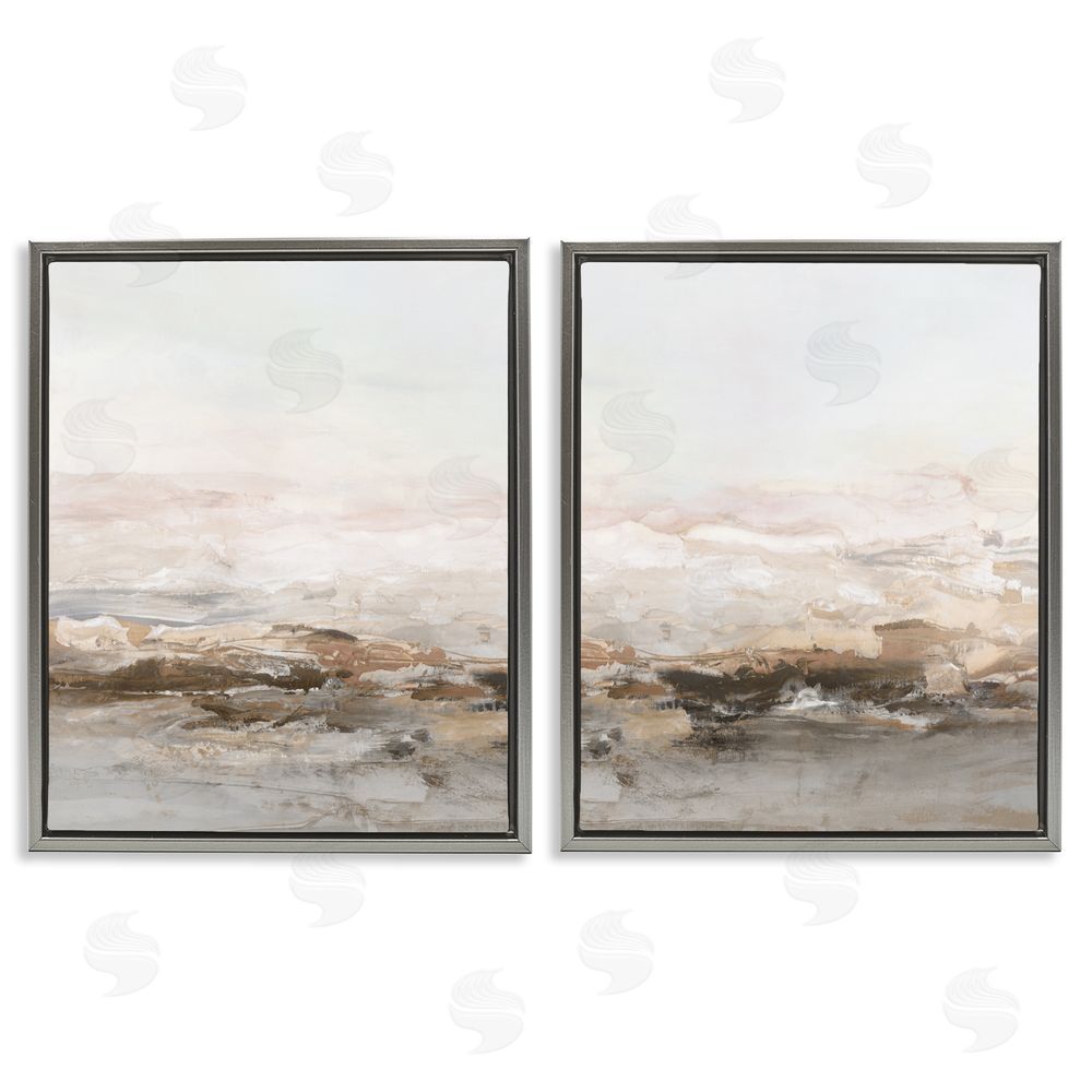 Hazel J. Muted Horizon Neutral Tones Gray Floating Frame Canvas Art Set