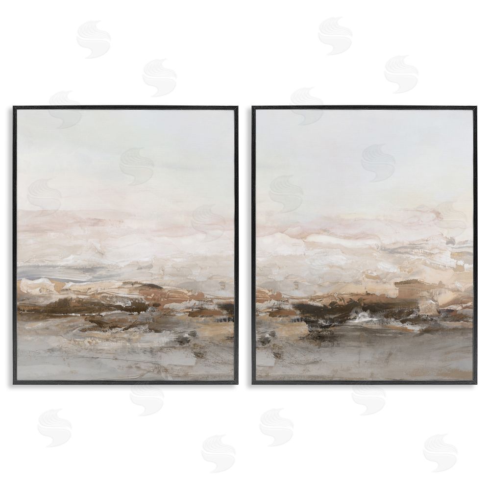 Hazel J. Muted Horizon Neutral Tones Black Framed Giclee Art Set