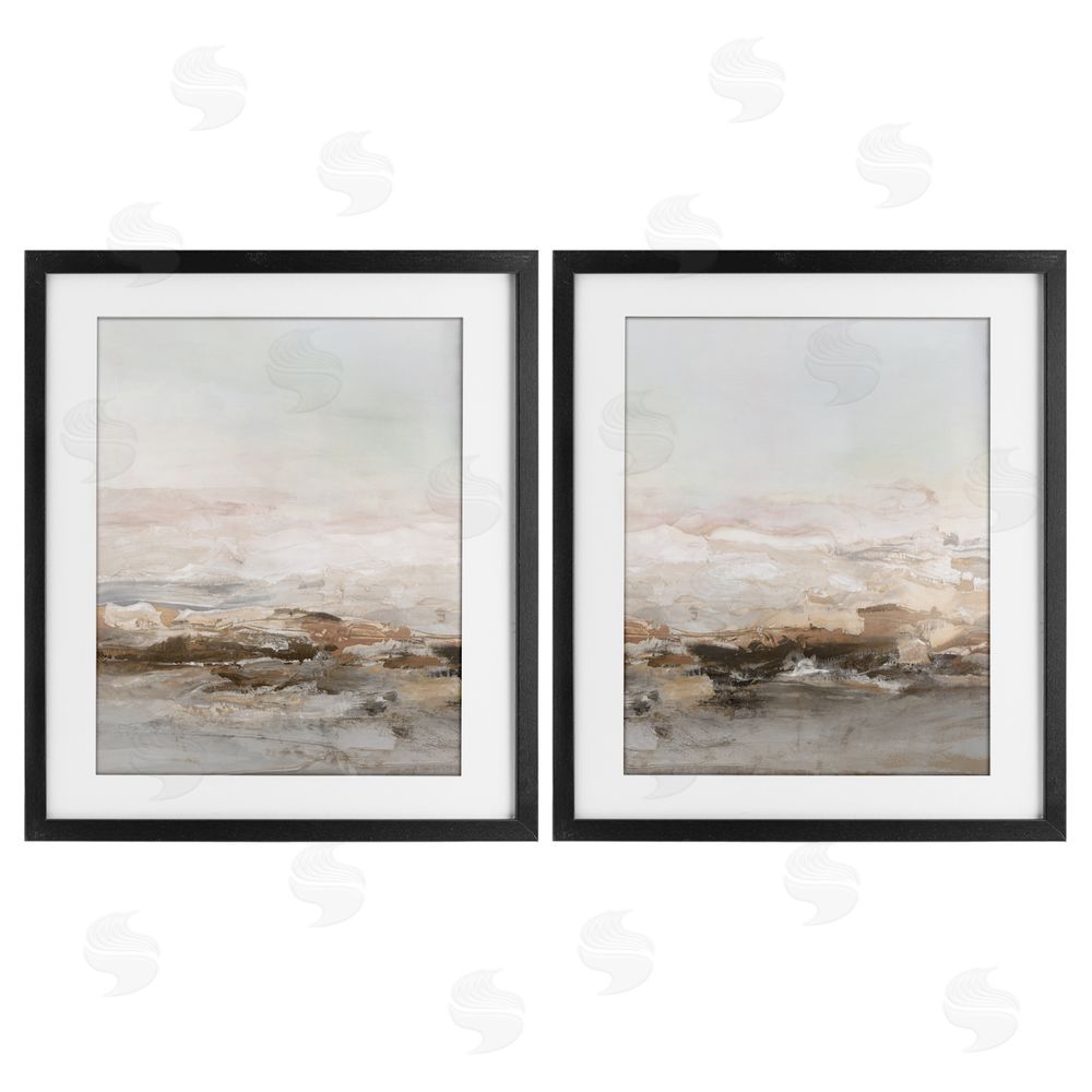 Hazel J. Muted Horizon Neutral Tones Black Framed Print Under Glass Set