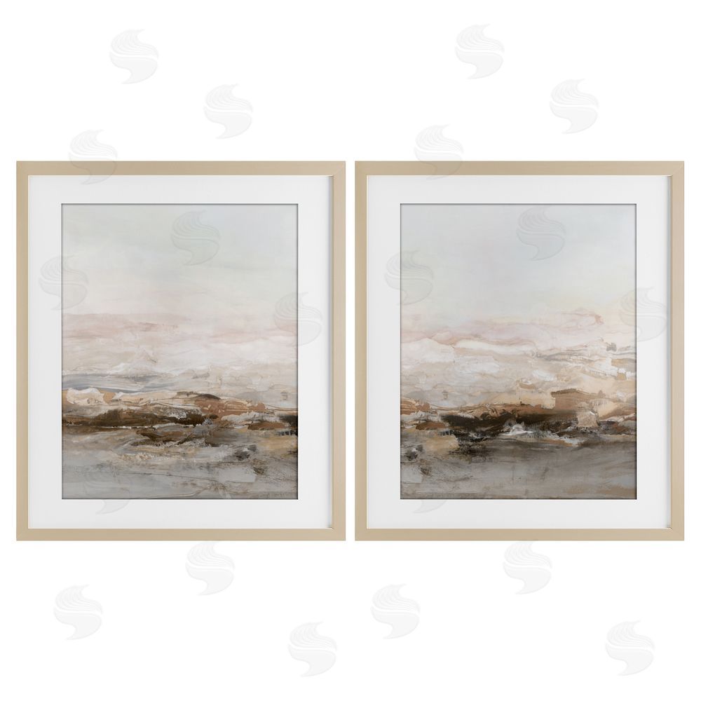 Hazel J. Muted Horizon Neutral Tones Birch Framed Print Under Glass Set