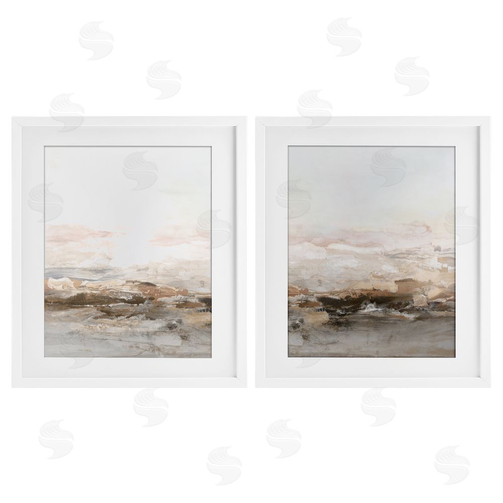 Hazel J. Muted Horizon Neutral Tones White Framed Print Under Glass Set