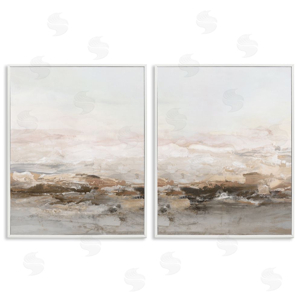 Hazel J. Muted Horizon Neutral Tones White Frame Giclee Art Set