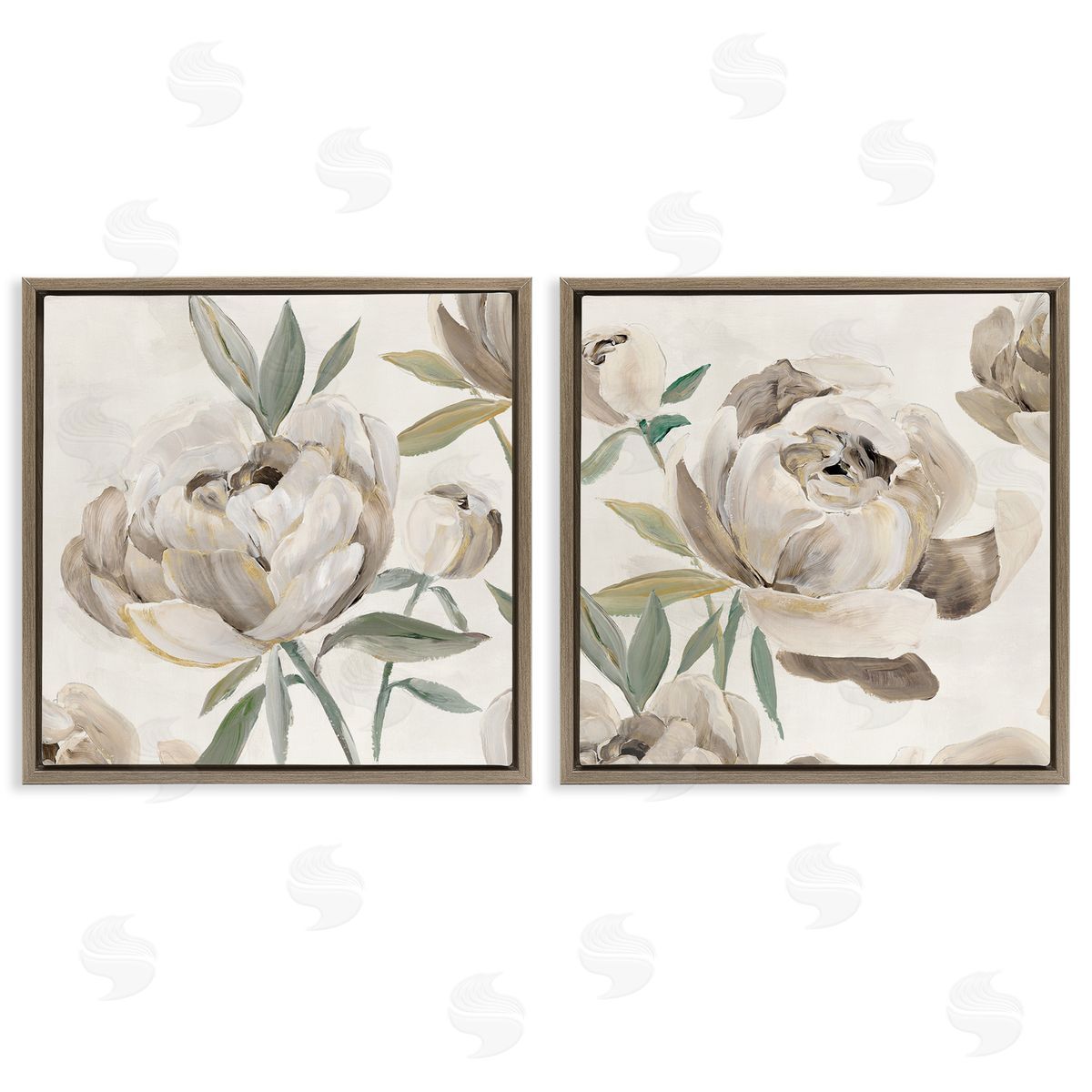 Aria K. Neutral Lustrous Peonies Canvas Wall Art Print