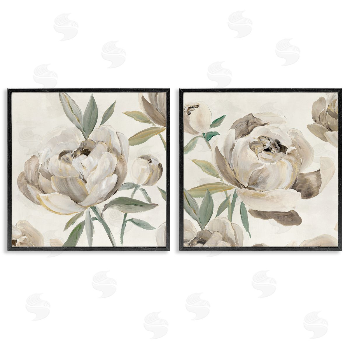Aria K. Neutral Lustrous Peonies Canvas Wall Art Print