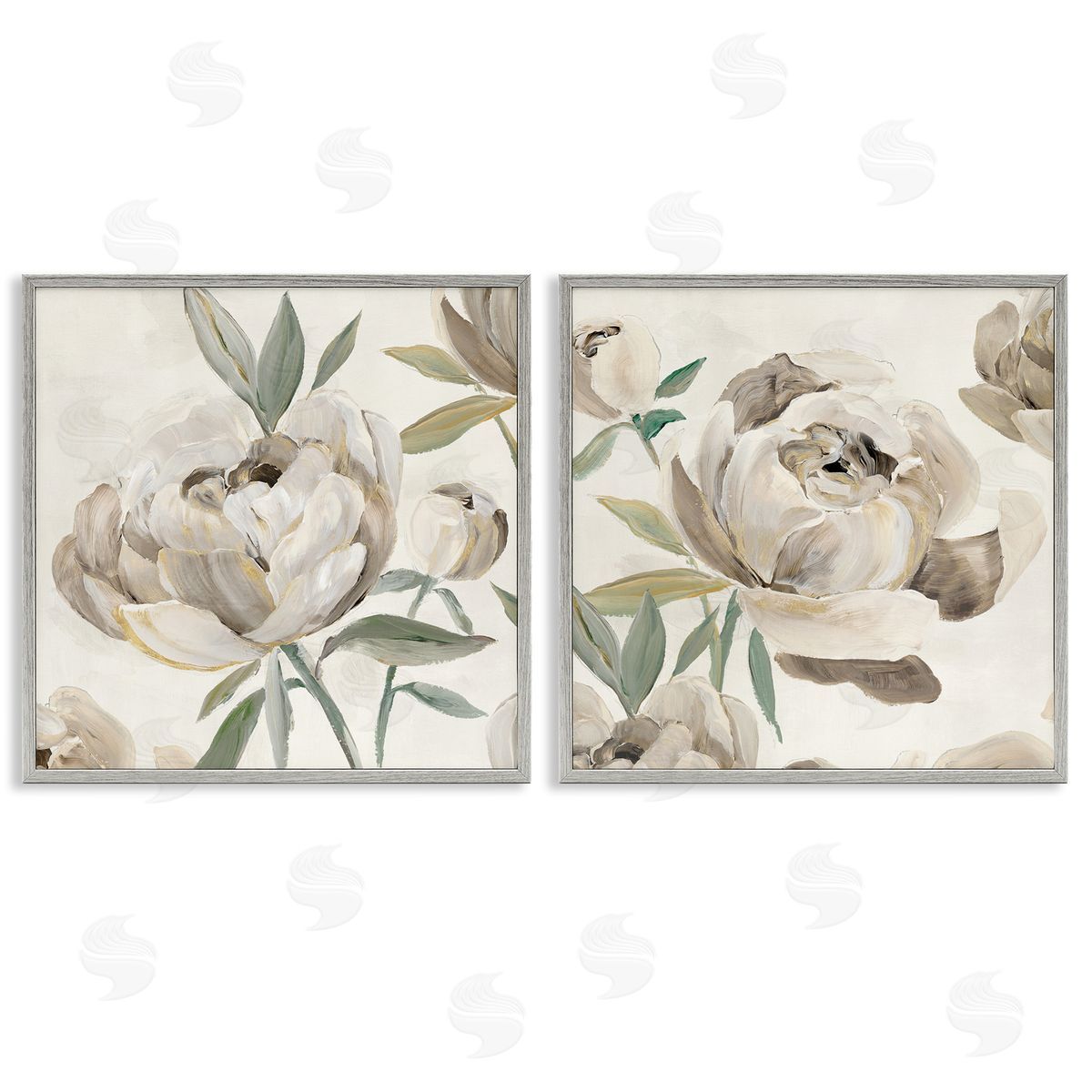 Aria K. Neutral Lustrous Peonies Canvas Wall Art Print
