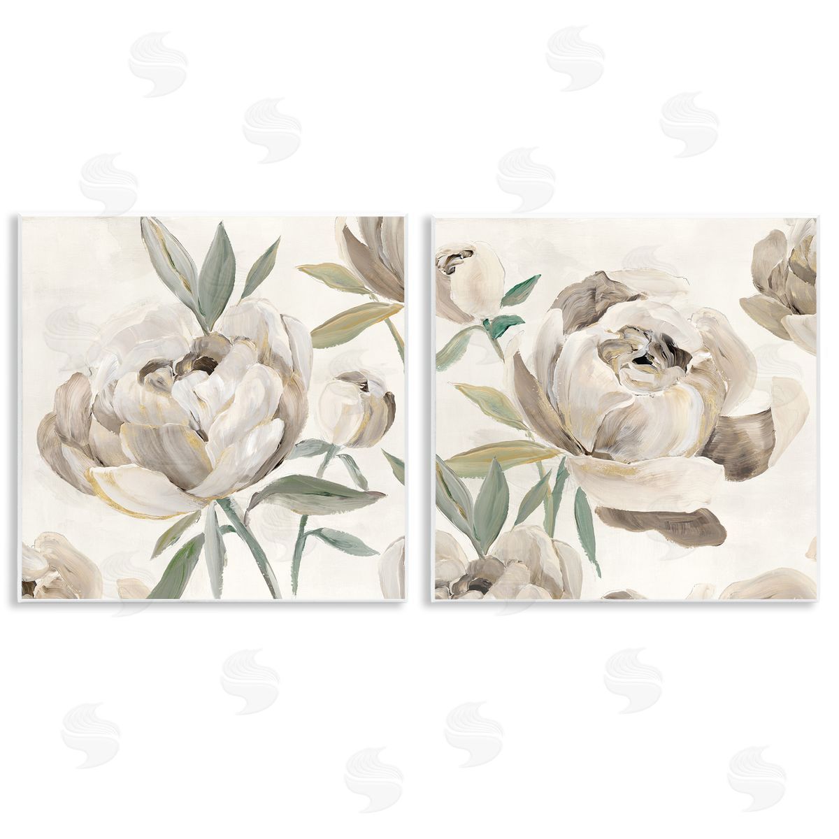 Aria K. Neutral Lustrous Peonies Canvas Wall Art Print