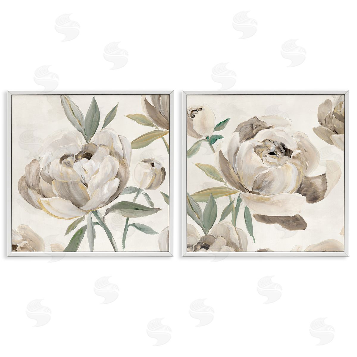 Aria K. Neutral Lustrous Peonies Canvas Wall Art Print