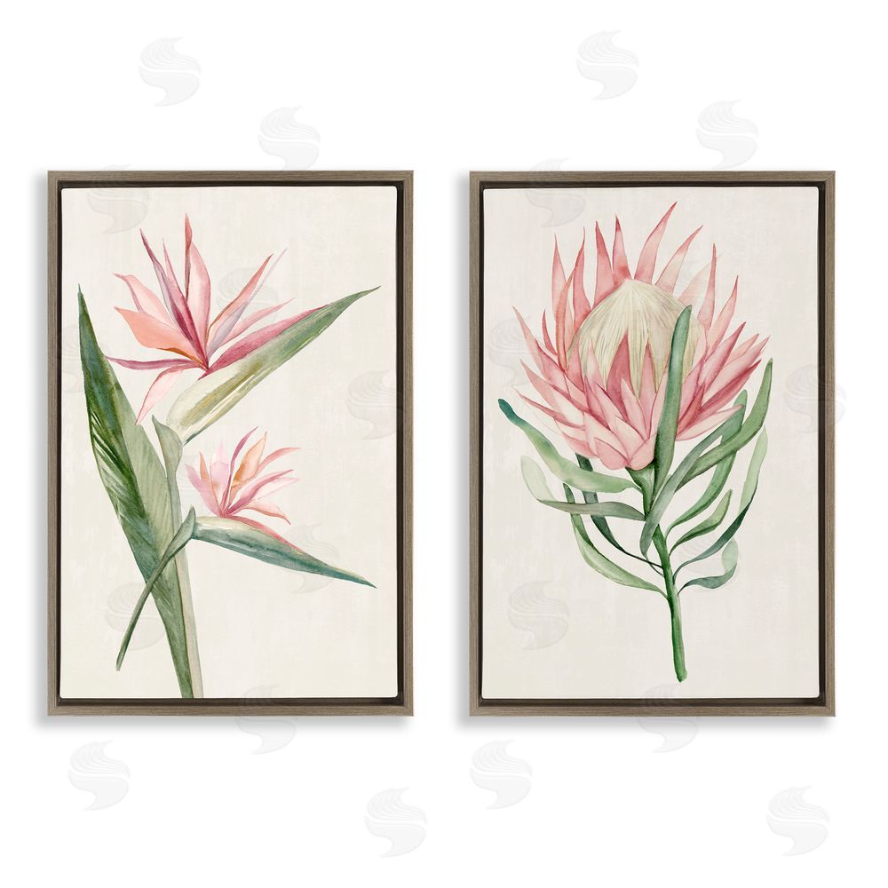 Hannah Dawson Tropical Grace Botanicals Brown Floating Frame Canvas Art Set