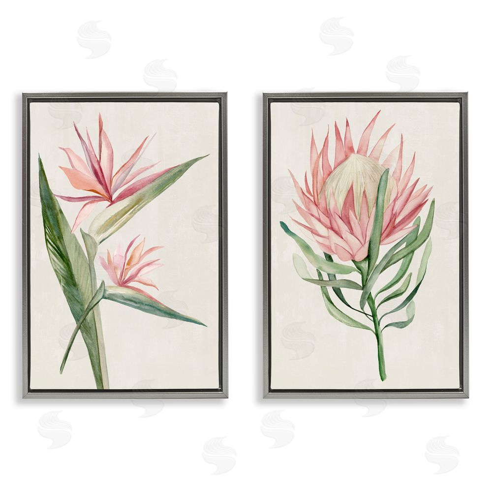 Hannah Dawson Tropical Grace Botanicals Gray Floating Frame Canvas Art Set