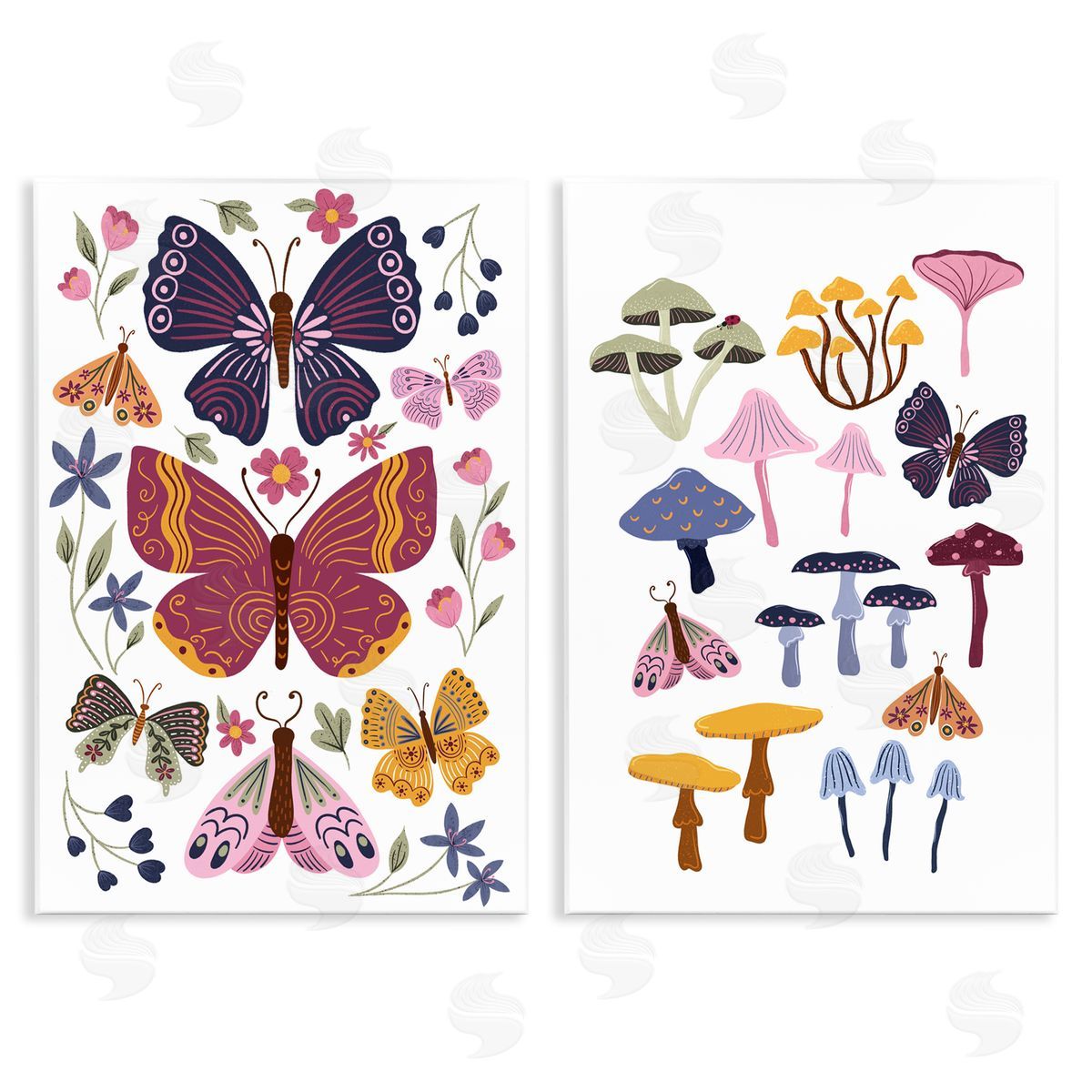 JJ Design House LLC Butterflies & Delicate Mushrooms Canvas Wall Art Print