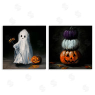 Lindsay Kivi Fine Art | Vintage Halloween Ghost & Pumpkin Stack