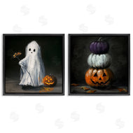 Lindsay Kivi Fine Art | Vintage Halloween Ghost & Pumpkin Stack