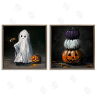 Lindsay Kivi Fine Art | Vintage Halloween Ghost & Pumpkin Stack