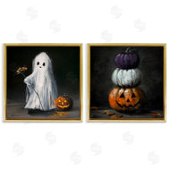Lindsay Kivi Fine Art | Vintage Halloween Ghost & Pumpkin Stack