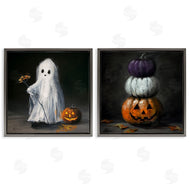 Lindsay Kivi Fine Art | Vintage Halloween Ghost & Pumpkin Stack