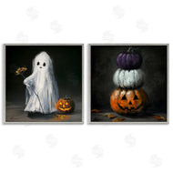 Lindsay Kivi Fine Art | Vintage Halloween Ghost & Pumpkin Stack
