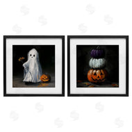 Lindsay Kivi Fine Art | Vintage Halloween Ghost & Pumpkin Stack