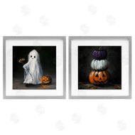 Lindsay Kivi Fine Art | Vintage Halloween Ghost & Pumpkin Stack