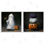 Lindsay Kivi Fine Art | Vintage Halloween Ghost & Pumpkin Stack