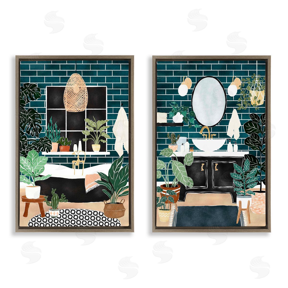 JJ Design House LLC Modern Bathroom with House Plants Canvas Wall Art Print