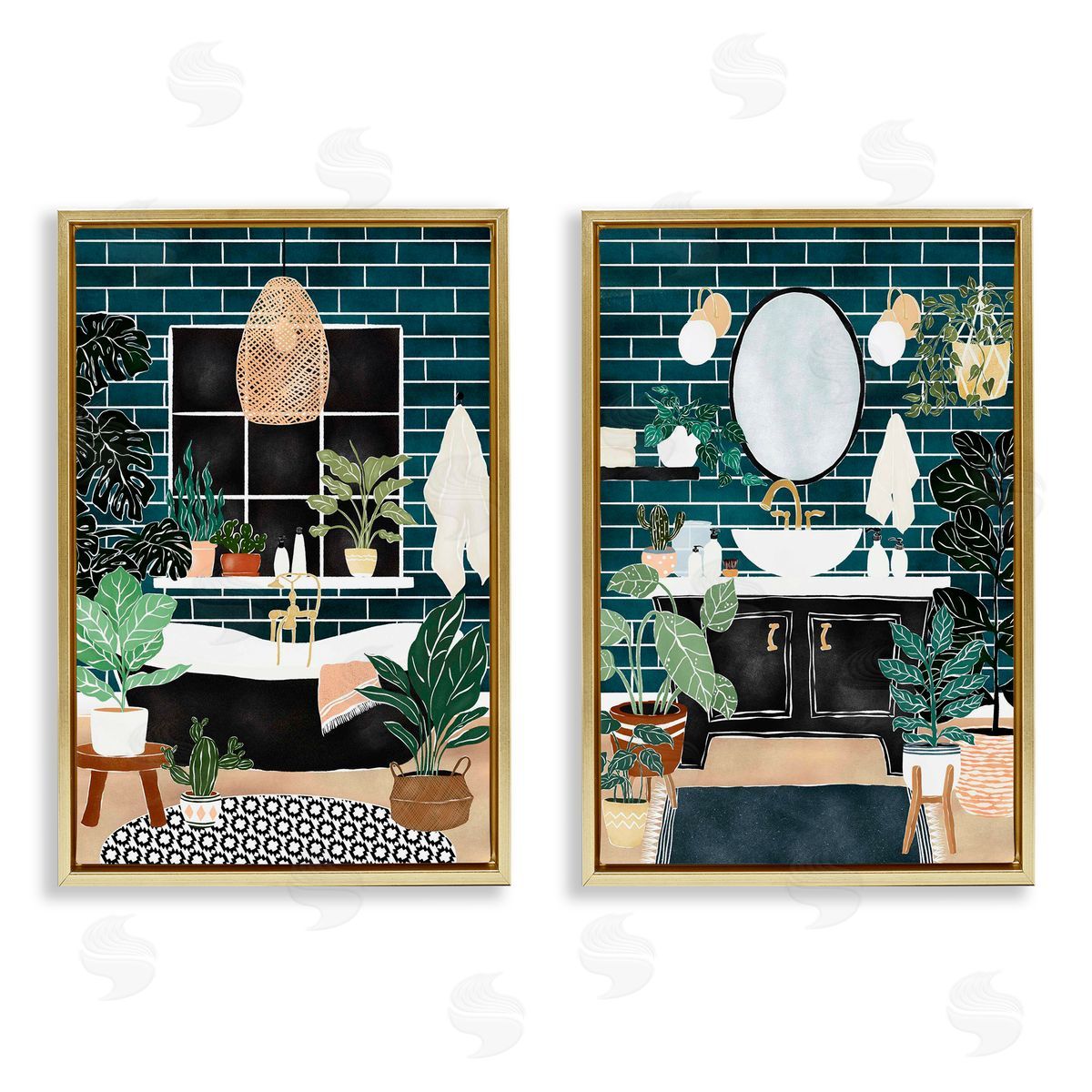 JJ Design House LLC Modern Bathroom with House Plants Canvas Wall Art Print