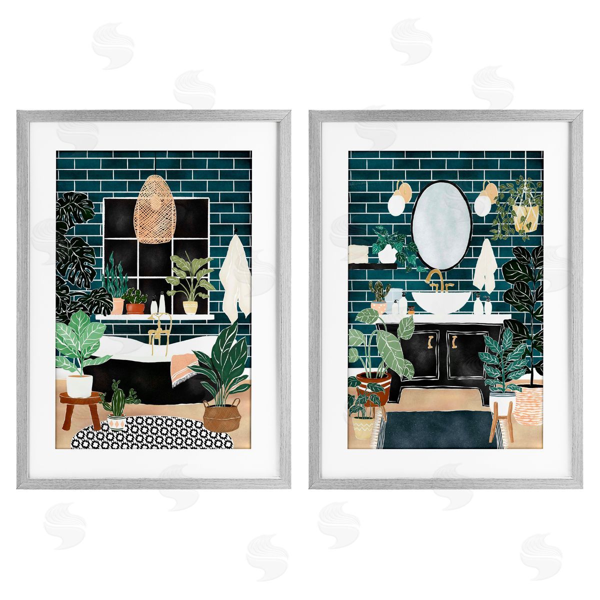JJ Design House LLC Modern Bathroom with House Plants Canvas Wall Art Print