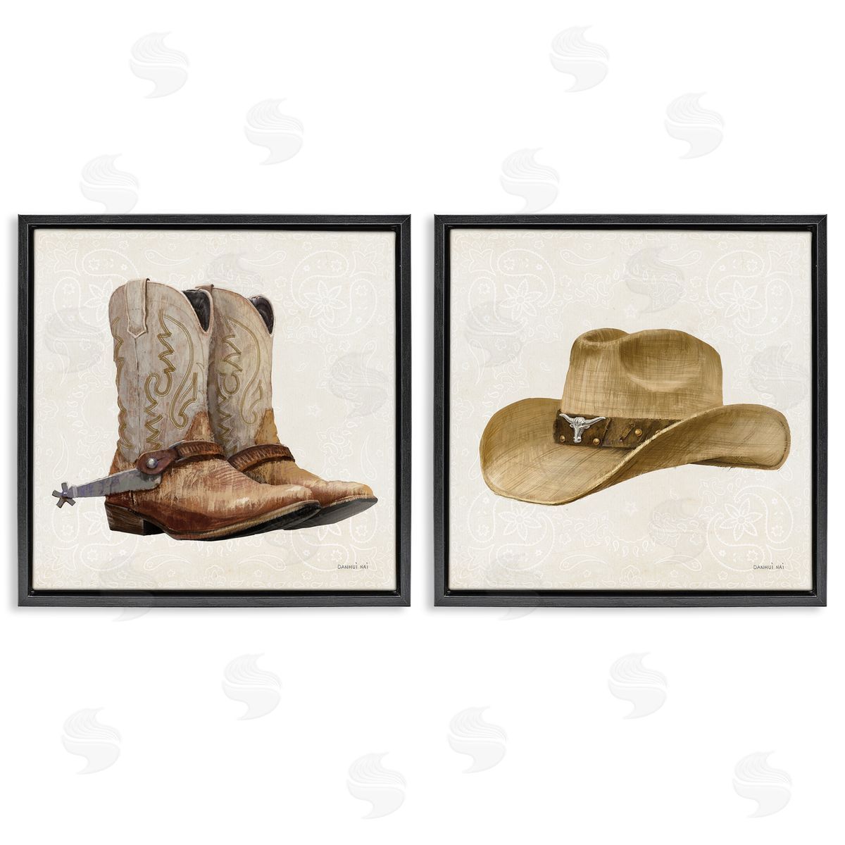 Danhui Nai Range Riders Hat & Boots Black Floating Frame Canvas Wall Art Set