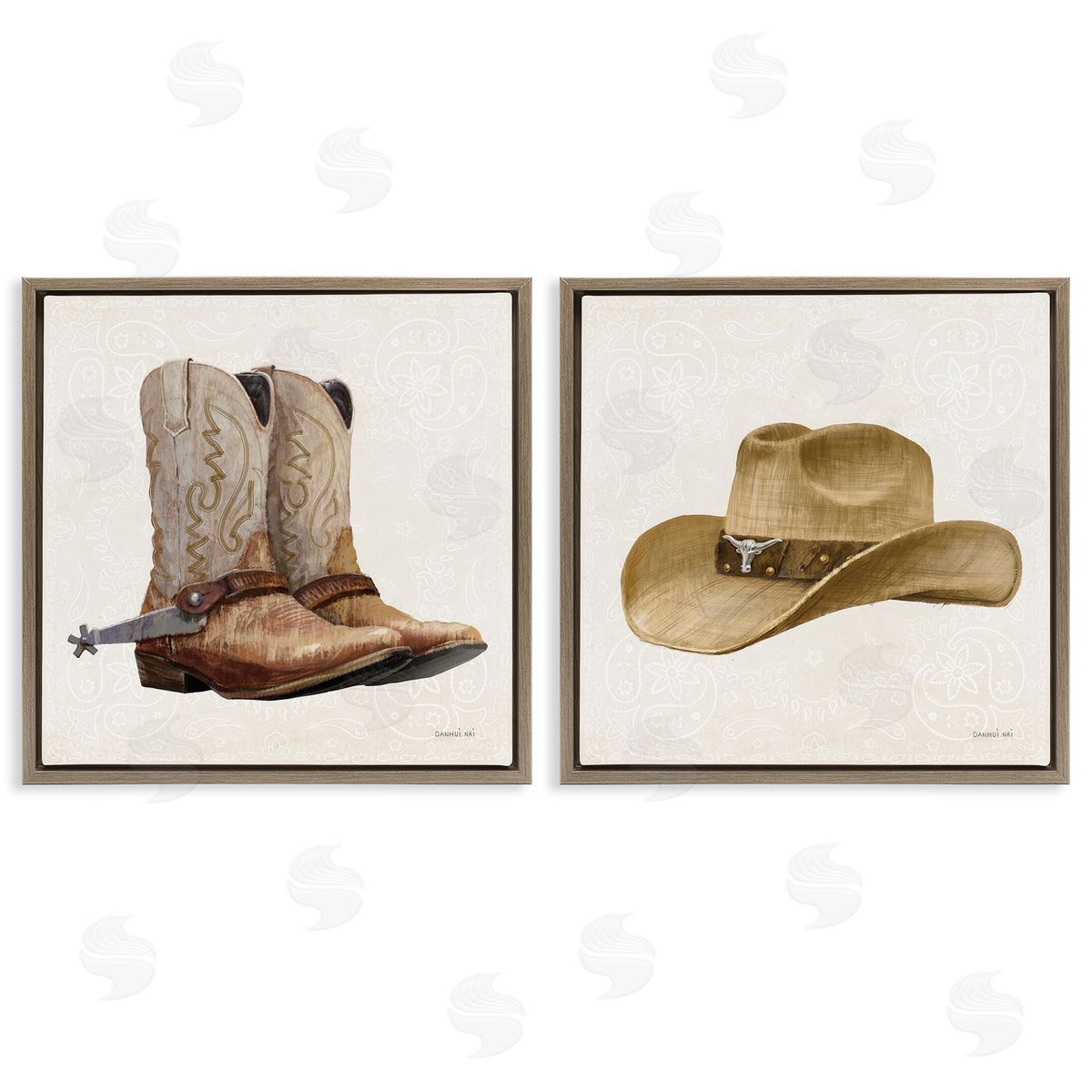 Danhui Nai Range Riders Hat & Boots Brown Floating Frame Canvas Art Set