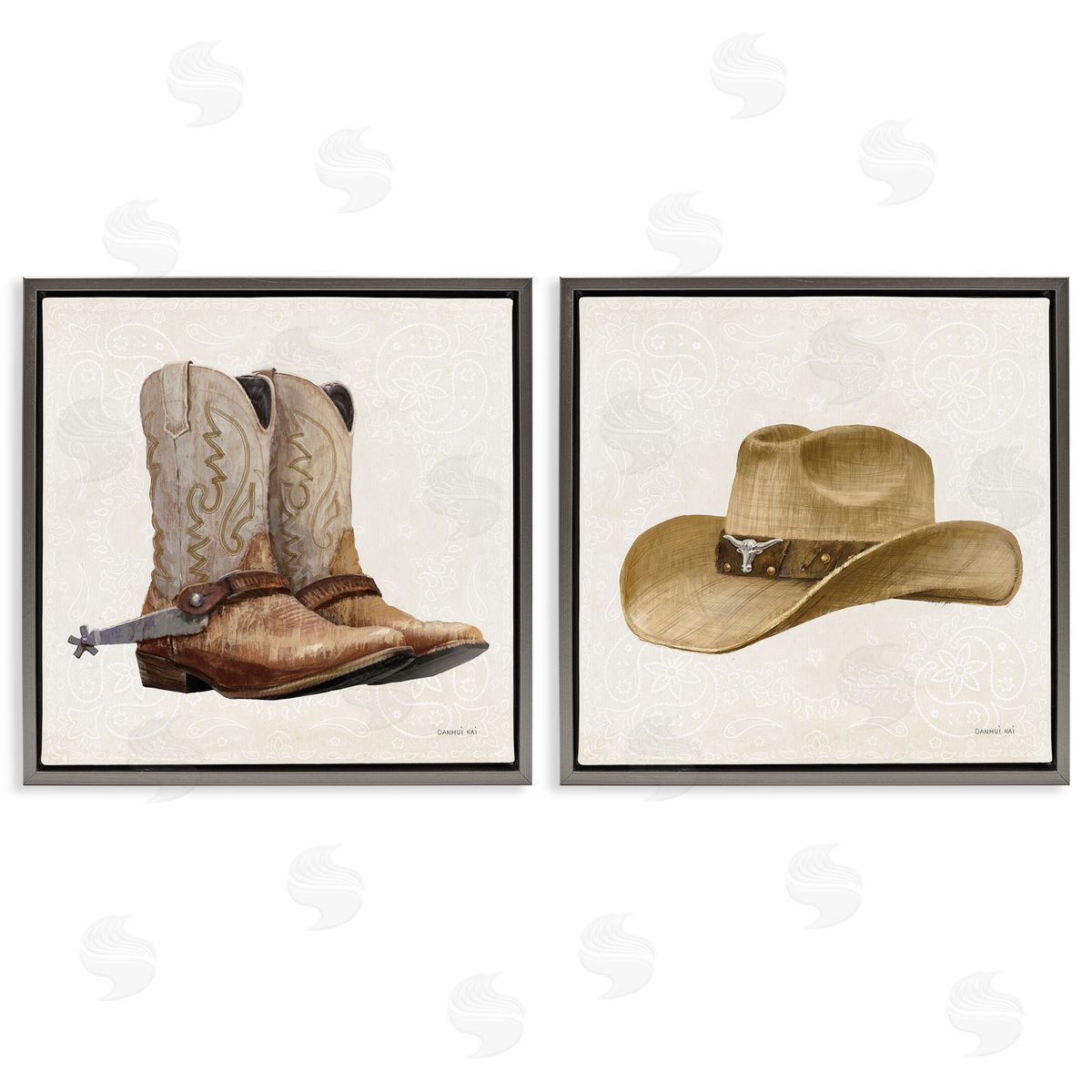 Danhui Nai Range Riders Hat & Boots Gray Floating Frame Canvas Art Set