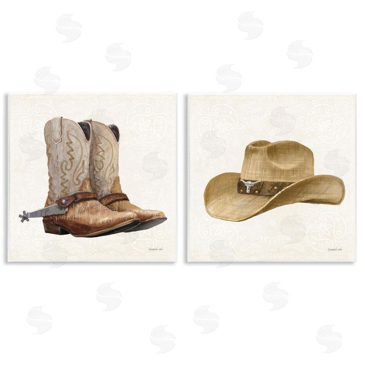 Danhui Nai Range Riders Hat & Boots Wall Plaque Printed Art Set