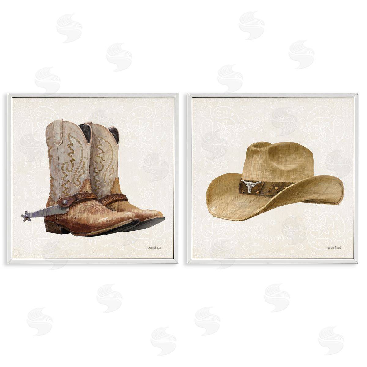 Danhui Nai Range Riders Hat & Boots White Frame Giclee Art Set