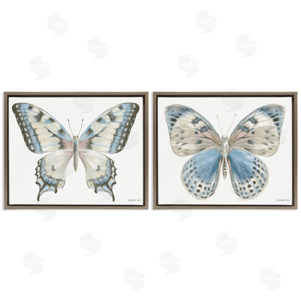 Danhui Nai Blue Accented Butterflies Brown Floating Frame Canvas Art Set