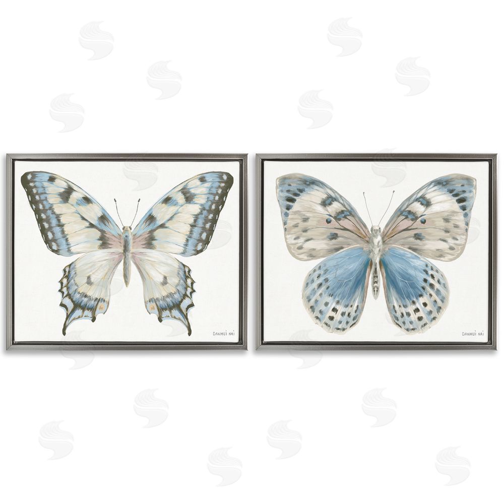 Danhui Nai Blue Accented Butterflies Gray Floating Frame Canvas Art Set