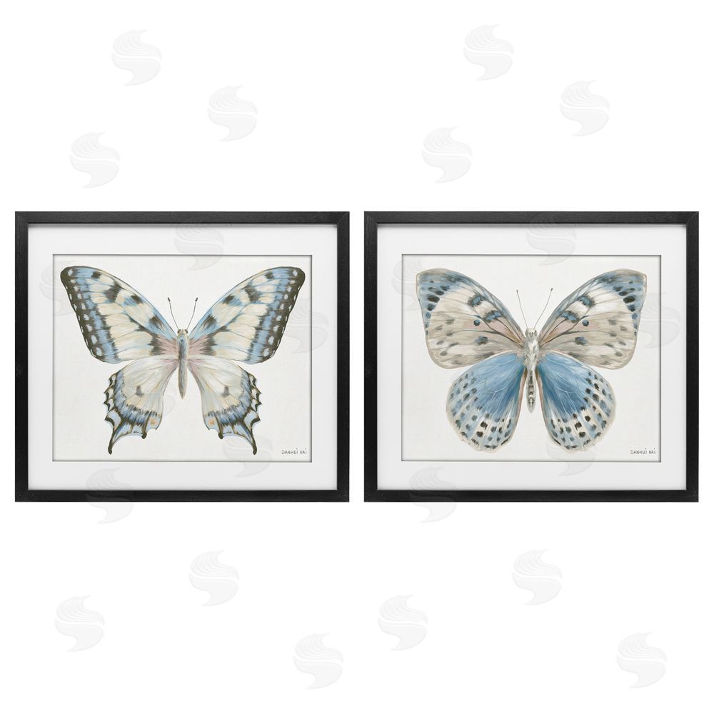 Danhui Nai Blue Accented Butterflies Black Framed Print Under Glass Set
