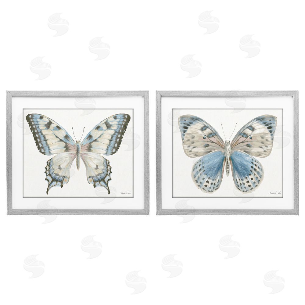 Danhui Nai Blue Accented Butterflies Gray Framed Print Under Glass Set