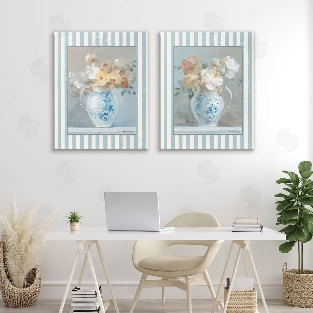 Danhui Nai Heirloom Bouquet on Stripes Printed Wall Art Set in Room