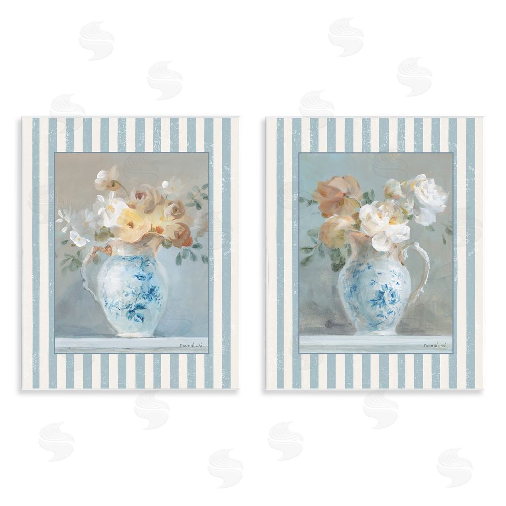 Danhui Nai Heirloom Bouquet on Stripes Wall Plaque Printed Art Set