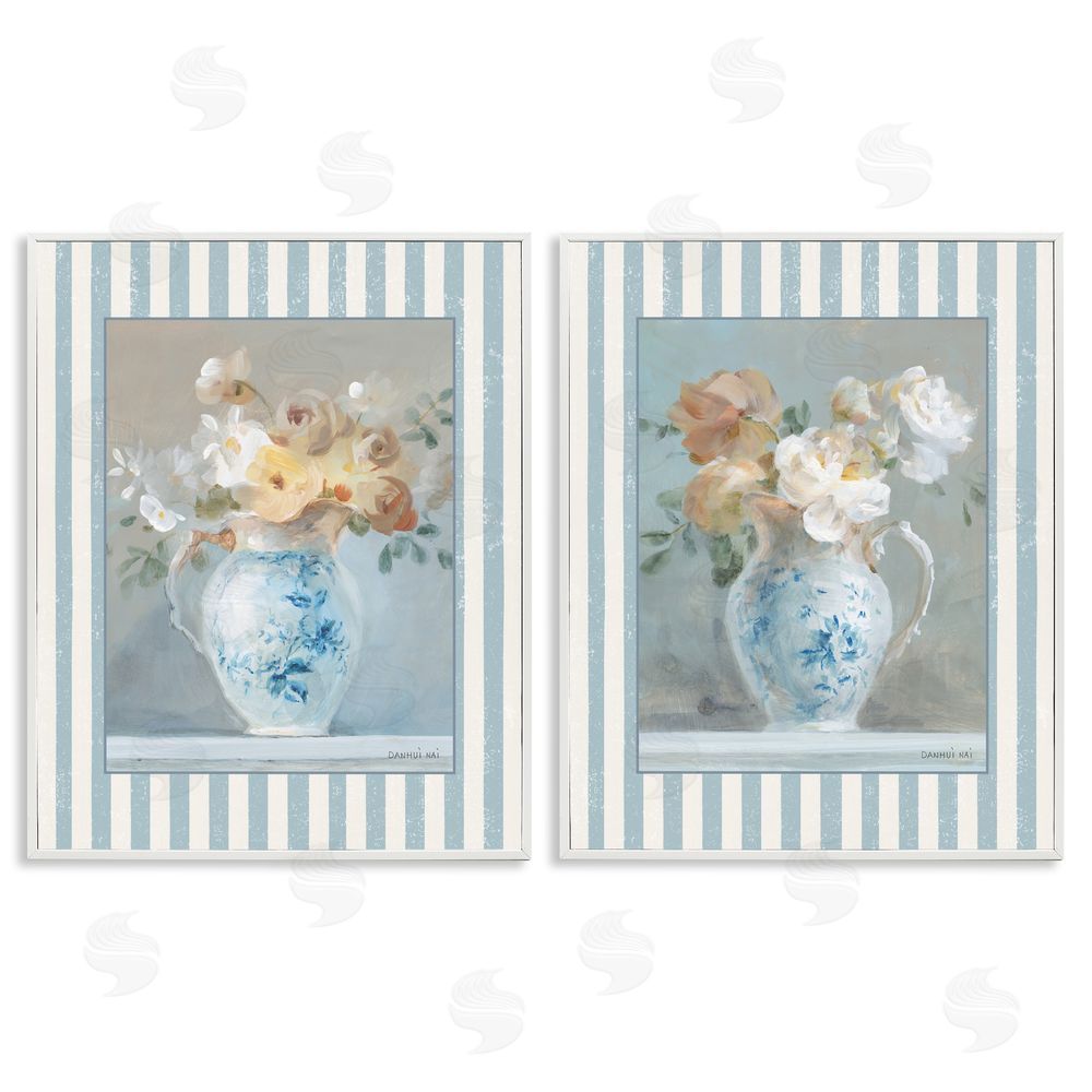 Danhui Nai Heirloom Bouquet on Stripes White Frame Giclee Art Set