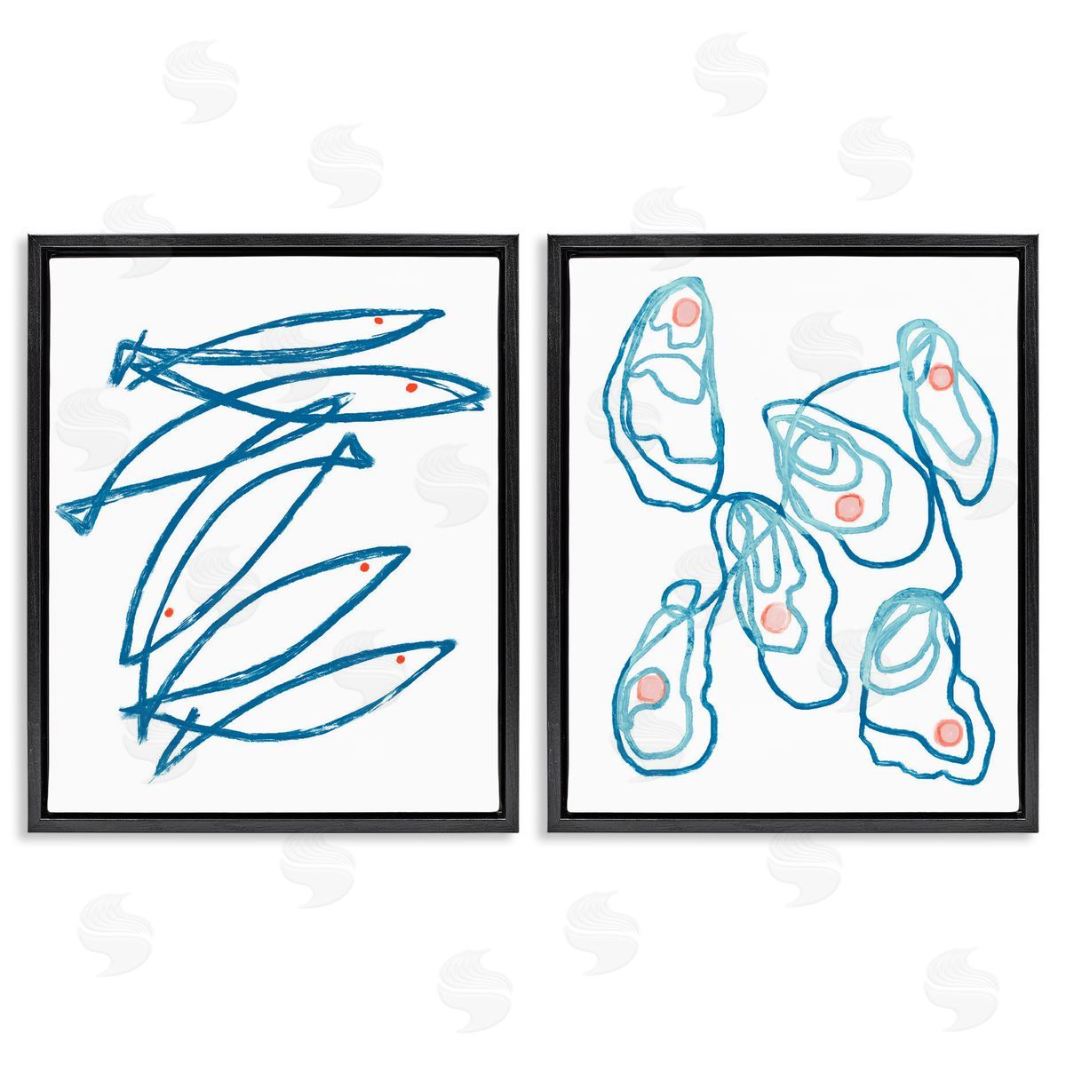 Lil' Rue Minimal Fish & Oysters Canvas Wall Art Print