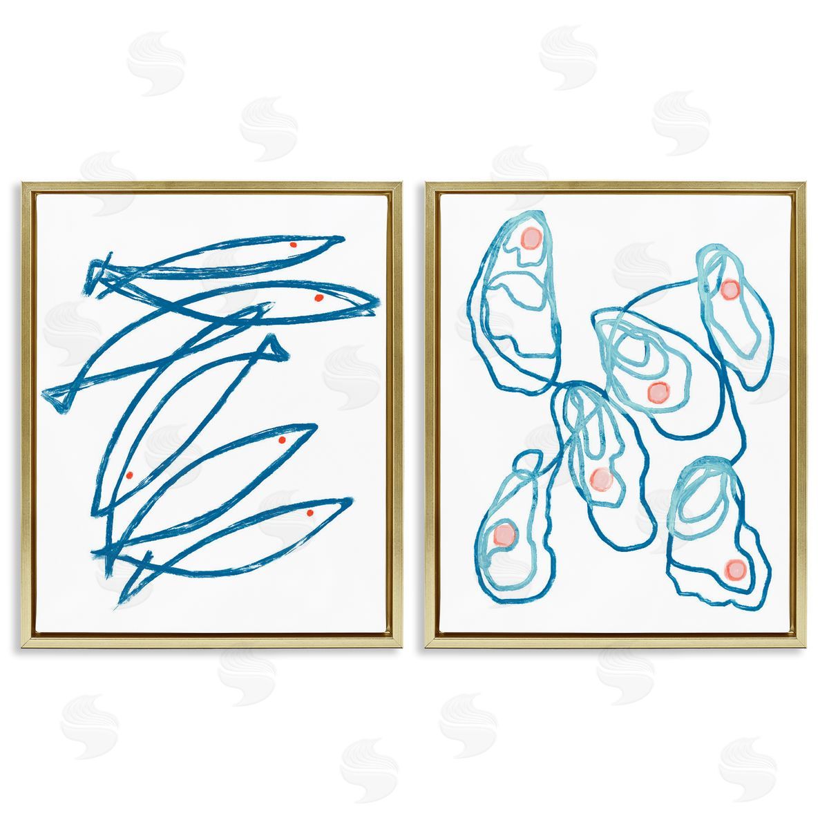 Lil' Rue Minimal Fish & Oysters Canvas Wall Art Print