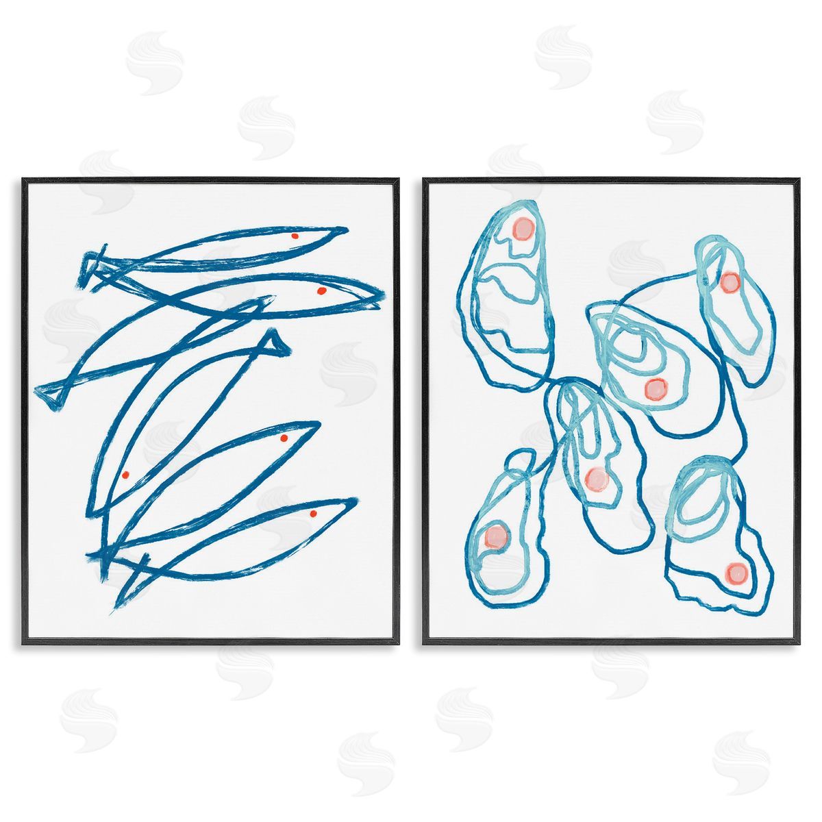 Lil' Rue Minimal Fish & Oysters Canvas Wall Art Print
