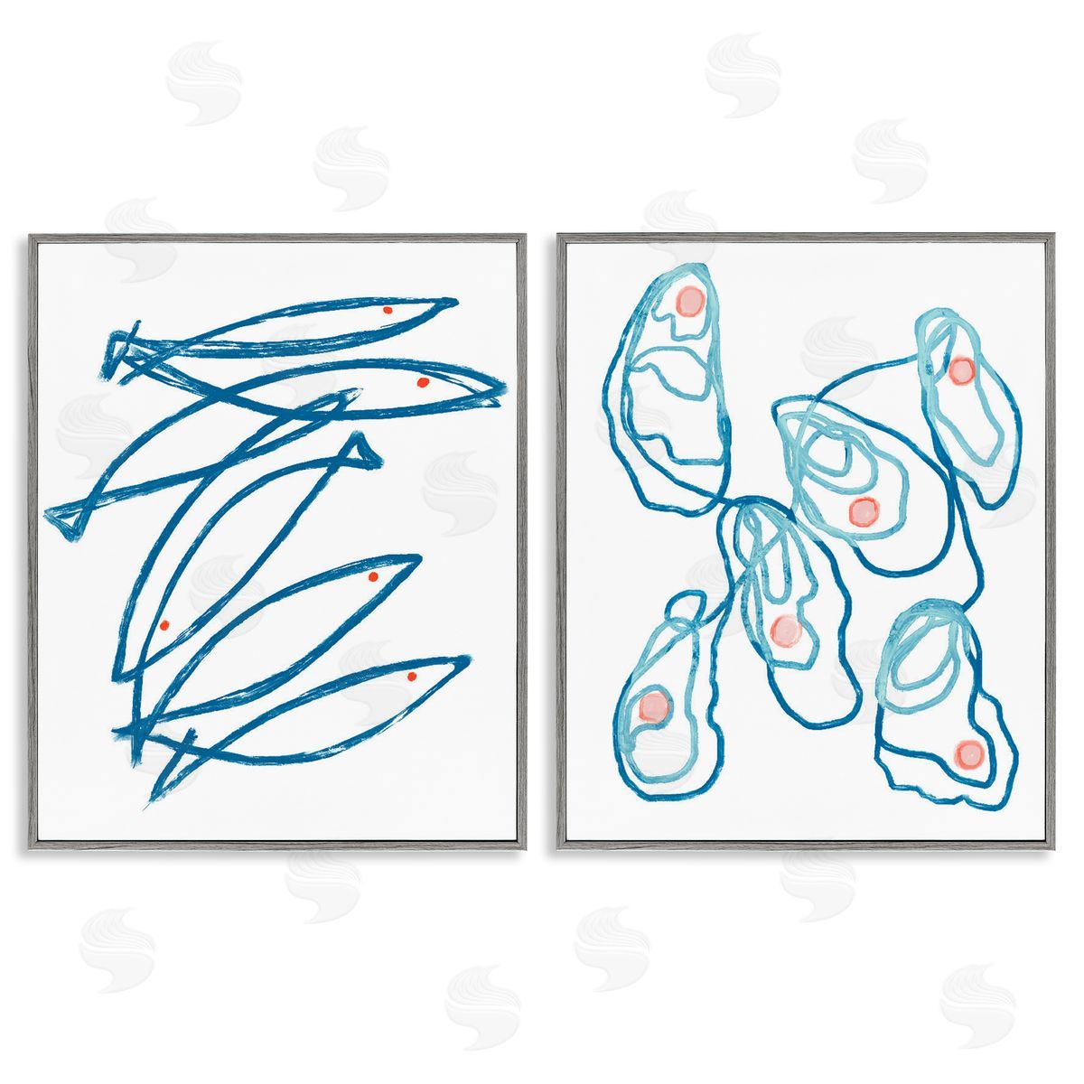 Lil' Rue Minimal Fish & Oysters Canvas Wall Art Print