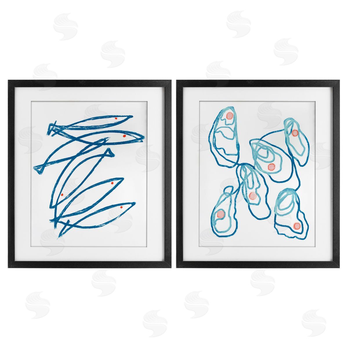 Lil' Rue Minimal Fish & Oysters Canvas Wall Art Print