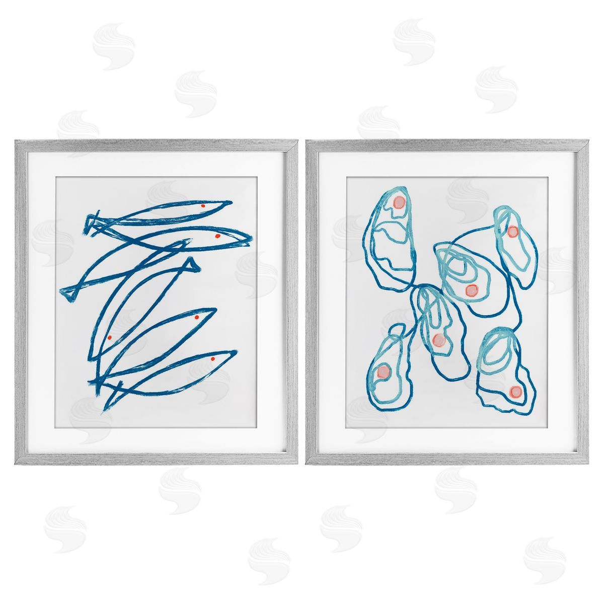 Lil' Rue Minimal Fish & Oysters Canvas Wall Art Print