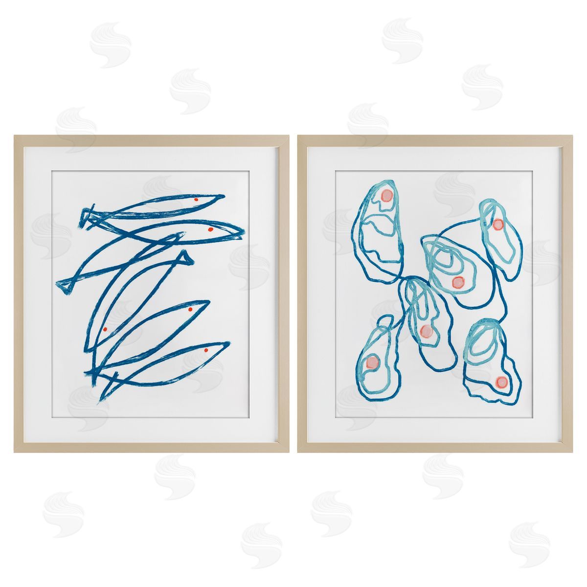 Lil' Rue Minimal Fish & Oysters Canvas Wall Art Print